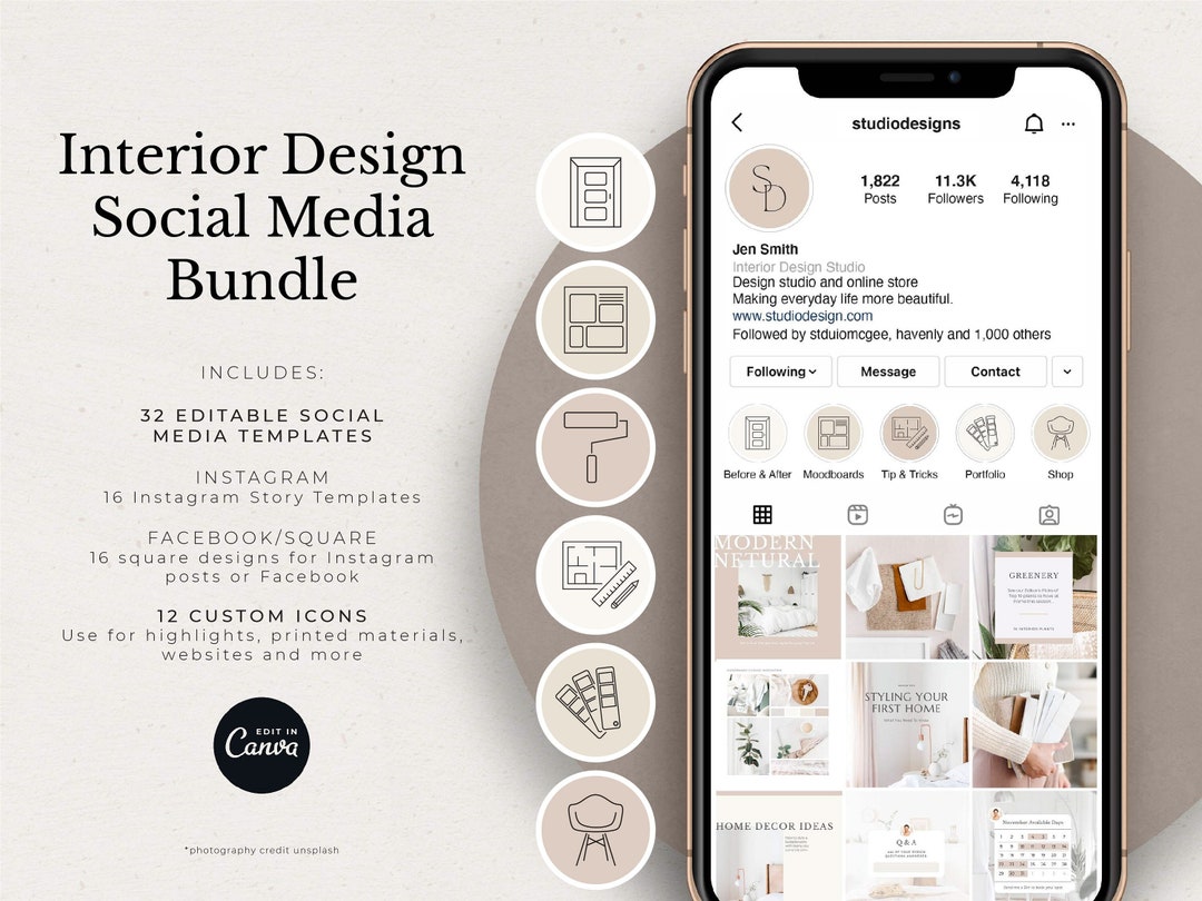 Interior Design Instagram Templates: Social Media Kit (canva) - Etsy