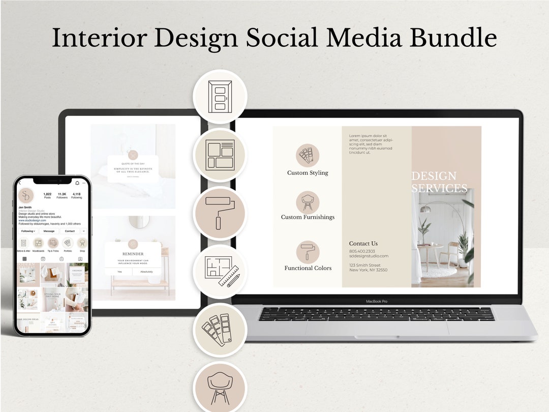 Interior Design Social Media Templates: Canva Editable Content - Etsy