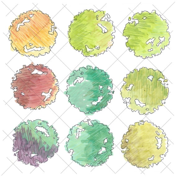 Landscape Graphics Plan View Trees Marker Pencil Tree Etsy