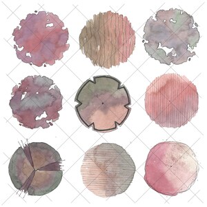 Landschaftsgrafik - Planansicht Bäume - Aquarell - Lila Vielfalt