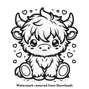 Highland Cow svg png Clipart | Cute Baby Cow Line Art for Sublimation, DTF Printing, Cricut Crafts, Farm Animal Decor & Kids Projects