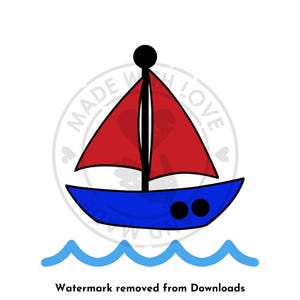 Barca a vela svg png Clipart / Barca rossa e blu Design nautico / File di stampa a sublimazione e DTF per l'artigianato dei bambini,