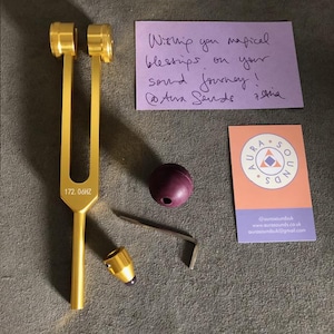 Tuning Fork Crown Chakra 172.06 Hz Sound Healing Gift Box Frequency Purple Amethyst Foot + Rubber Ball Attachment Yoga Meditation Therapy