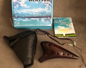 Ocarina Brown Ceramic Alto C 12 Hole Flute Music Instrument Christmas Xmas Gift Box + Pouch & Holder Zelda Ocarina of Time