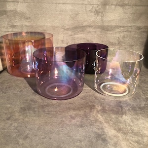 4 x Crystal Singing Bowls Set Clear 7&quot; 8&quot; Inch Notes F, A# & D Heart Third Eye Sacral Chakra 3rd / 4th Octave Sound Therapy Alchemy Healing