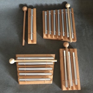 4 x Tabletop Chimes Gift Set: Etherial Tones Beech Wood Meditation Yoga Chanting Bell Percussion Sound Healing Therapy Instrument + Mallets