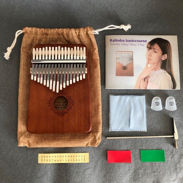 Kalimba 17 Key Portable Thumb Piano Finger Mahogany Wood Rectangle Percussion Keyboard Pocket Music Case Hammer Song Book