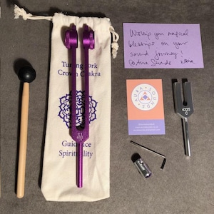 Tuning Fork 852 Hz Sound Healing Gift Box: Awakening Weighted Purple Solfeggio Frequency Crown Chakra, Amethyst Foot, 4225 Hz Angel Tuner