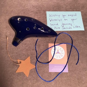 Zelda Ocarina of Time Blue Ceramic Gift Set Alto C 12 Hole Flute Music Instrument Halloween Costume Christmas Xmas Star Present Tag & String