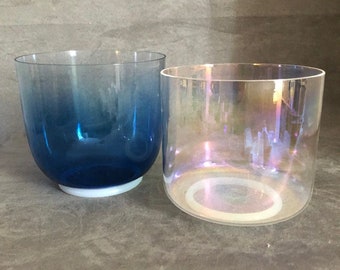 2 x Crystal Singing Bowls Set Clear 6" Inch Notes F & A# Heart and Third Eye Pineal Gland Chakra 3rd / 4th Octave Sound Therapy Healing Zen