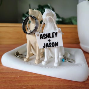 Two Dog Ring Holder with Dog Bed Dish - Unique Ring Holder for Ring Display - Engagement Gift Personalized Ring Holder - Gifts For her