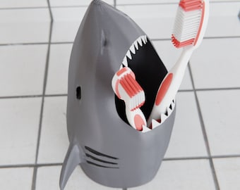 Shark Toothbrush Holder - 3D Printed and Hand Painted Kids Bathroom Decor