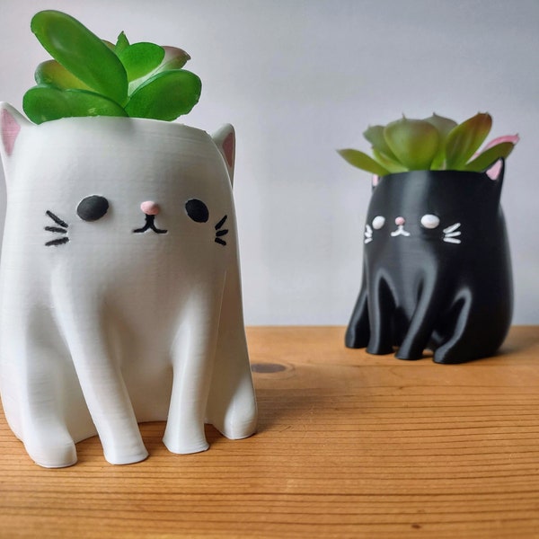 Cute Cat Succulent Planter- 3D Printed Planter Hand Painted