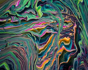 Acrylic Pour Abstract Art Print, Rainbow Colors (Digital Download)