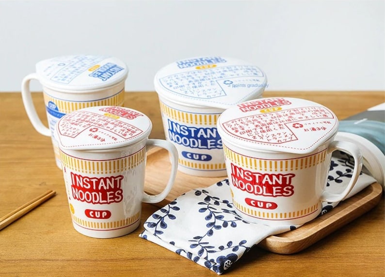 Tazas de fideos instantáneos con tapa / Taza para sopa / amante del ramen / Taza de fideos japonesa imagen 2