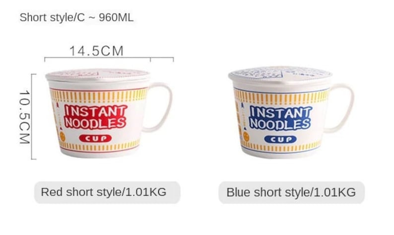 Tazas de fideos instantáneos con tapa / Taza para sopa / amante del ramen / Taza de fideos japonesa 960 Mililitros