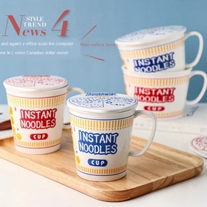 Instant noodle Mugs with Lid Mug for Soup ramen lover Japanese noodle Mug image 1