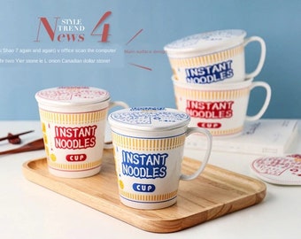 Instant noodle Mugs with Lid | Mug for Soup | ramen lover | Japanese noodle Mug