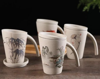 Vantage Traditional Chinese Tea Cup Set |  Hand Made Mug Set | Retro Pottery Mug | Unique Ceramic Coffee Cup Set | Hand-Made Breakfast Cup