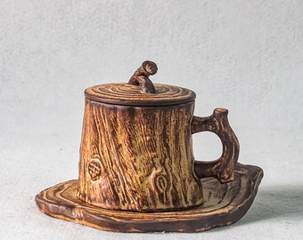 Hand made Wood Texture Cups Ceramic Mug Gift Set | Hand Painted Color |  Vintage Style Mug | Eco Friendly Mug | Handcraft Gift for Friend