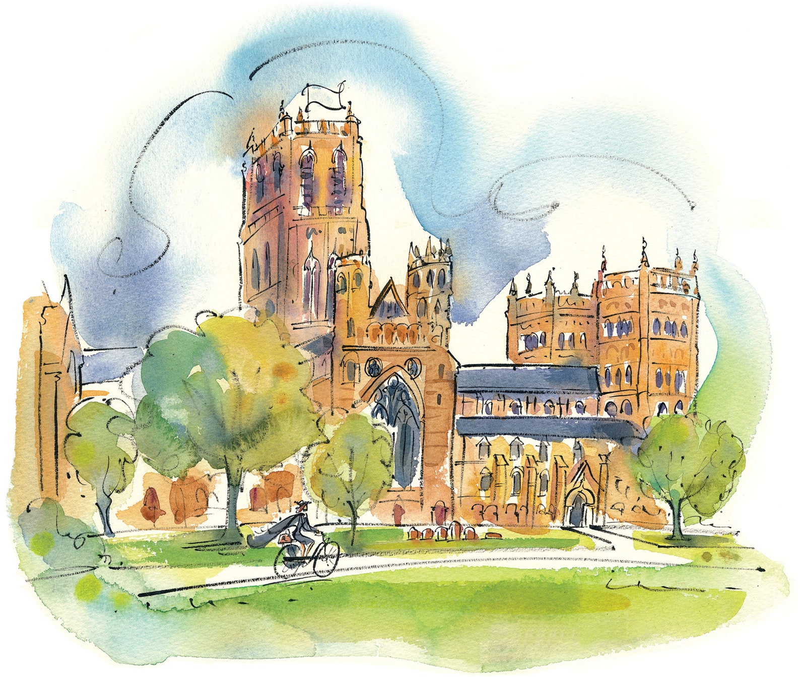 Watercolour of Durham Cathedral by Artist Inky Mitch Giclée Etsy UK