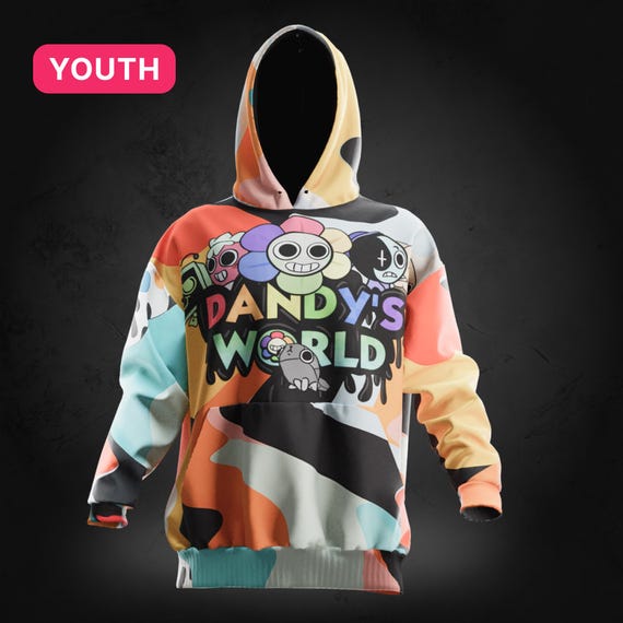 YOUTH Dandy's World Game Inspired All Over Print Hoodie Small to