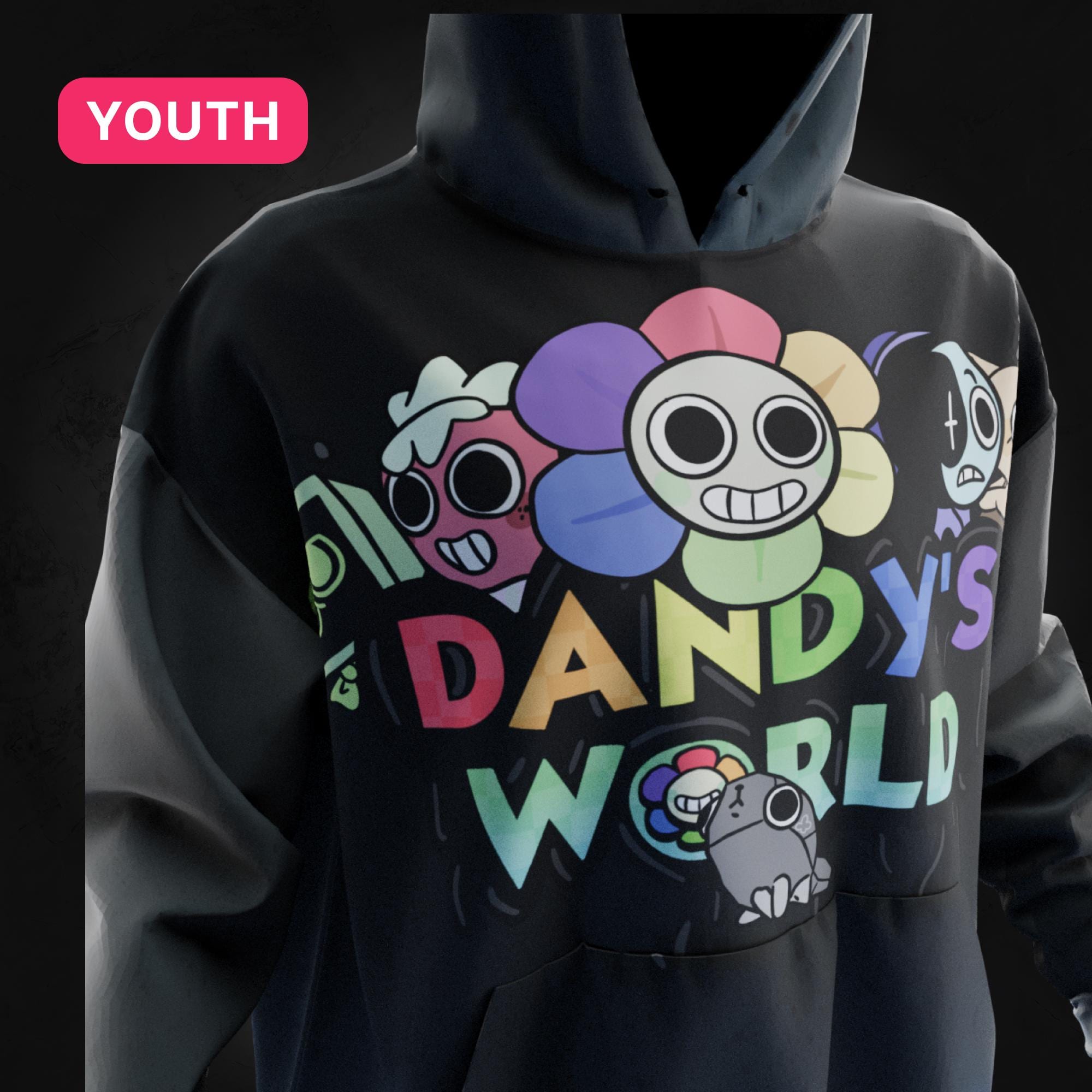 YOUTH Dandy's World Game Inspired All Over Print Hoodie Small to