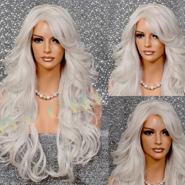 Long Gray Human Hair Wig With Bangs Etsy