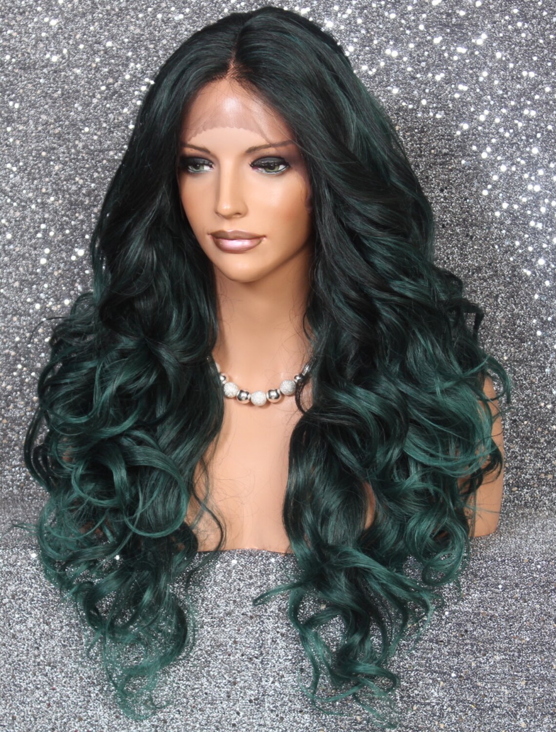 Green Emerald Human Hair Blend Lace Front Wig Heat Safe Etsy