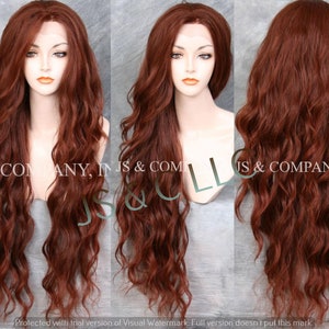 35" Human Hair Blend Perücke Spitze Vorne Kupfer Rot Wellig Hitze sicher Krebs/Alopezie/Cosplay