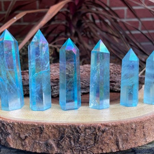 A+ Grade Blue Aura Clear Quartz Tower Point | Obelisk | Crystal Wand | Healing Stone | Protection | Energy | Positive Thinking | Dreams