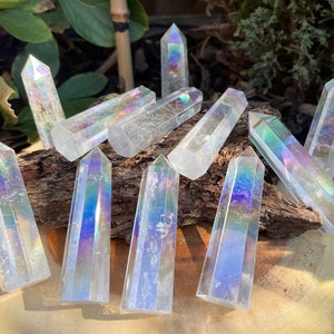 A+ Grade Aura Clear Quartz Point Tower | Obelisk | Crystal Wand | Healing Stone | Protection | Energy | Free Gift Luxury Velvet Pouch