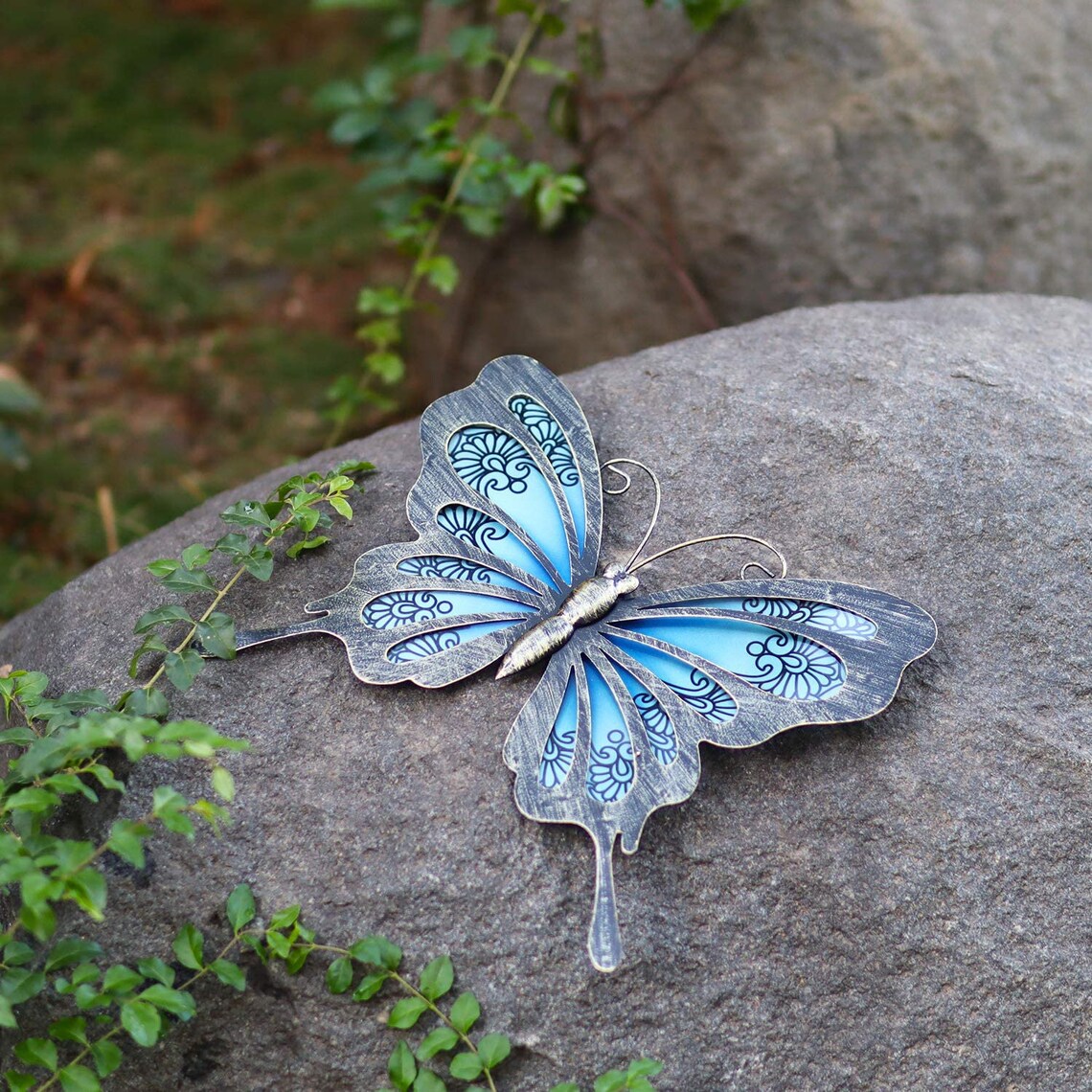 Butterfly Blue Metal Wall Art Indoor Outdoor Decoration Etsy