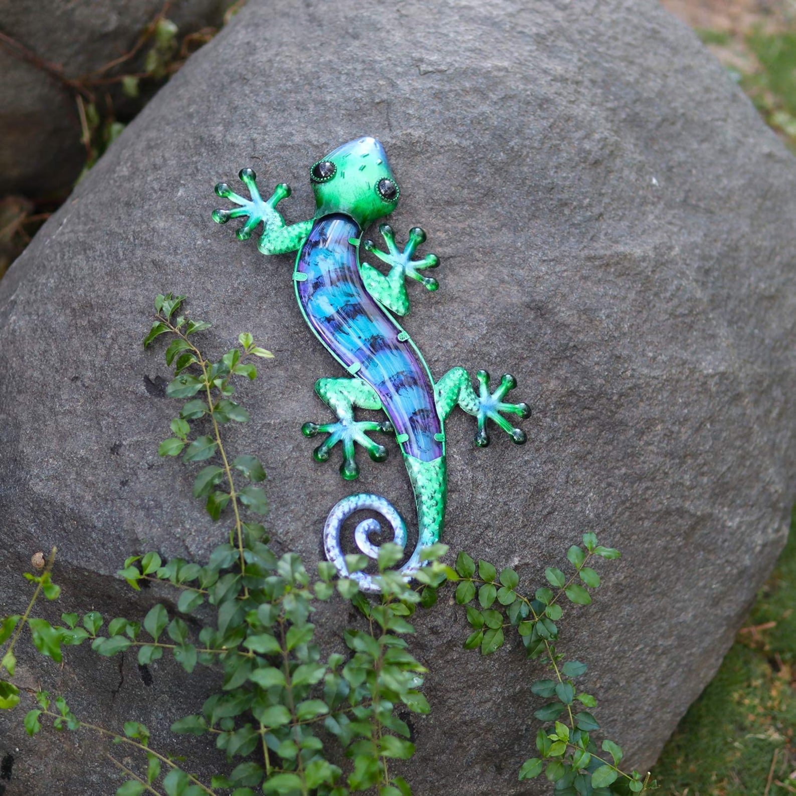 Gecko Blue/Green Striped Wall Art Lizards Outdoor Decor Etsy