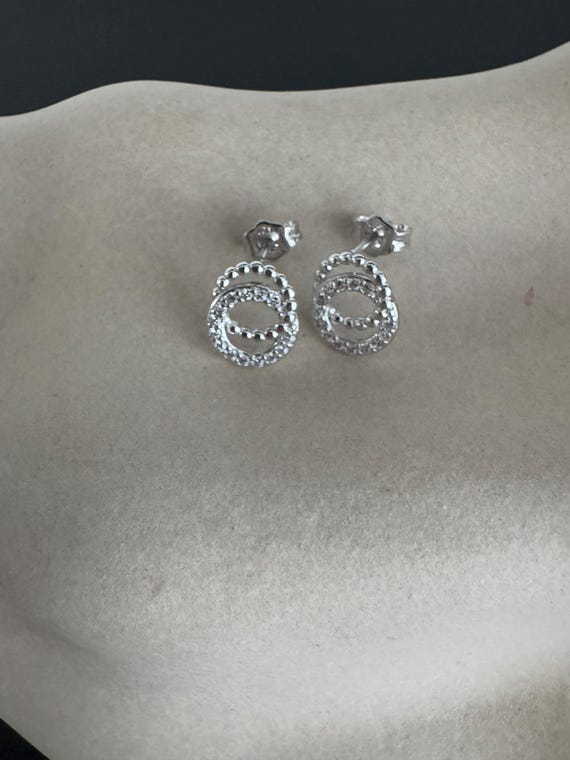 Silver minimalist Double Circle Stud Earrings - image 1