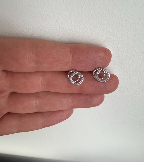 Silver minimalist Double Circle Stud Earrings - image 2
