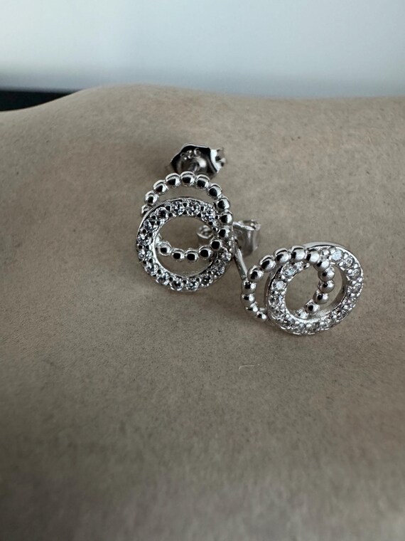 Silver minimalist Double Circle Stud Earrings - image 3