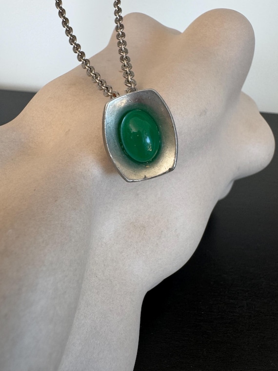 Vintage Jørgen Jensen Square Pewter and Green Polished Stone