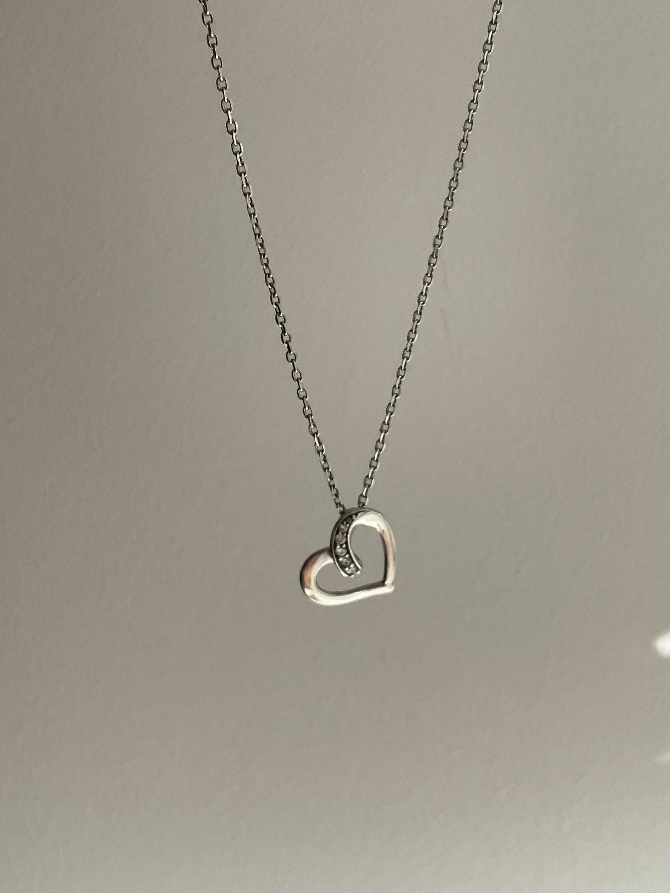Silver Vintage Sparkling Heart Pendant & Chain Necklace - Etsy