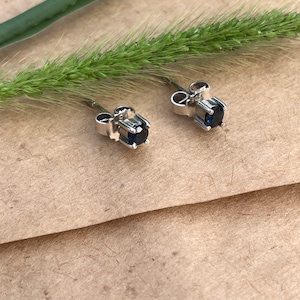 Minimalist Danish Design Blue Synthetic Sapphire and Silver stud earrings