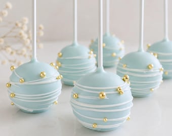 Baby Blue Gold Cake Pops : Party Favors (Dozen)