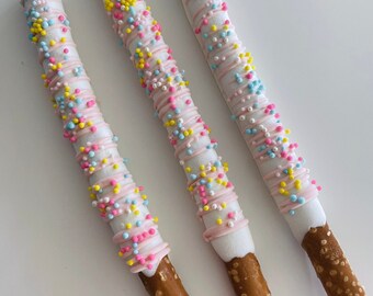 Dozen (12) Chocolate Pretzel Rods - Birthday Party Favors- Party Favors- Baby Shower Favors- Anniversary Favors