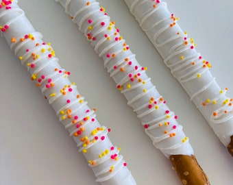 Dozen (12) Chocolate Pretzel Rods - Birthday Party Favors- Party Favors- Baby Shower Favors- Anniversary Favors