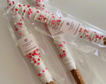 Dozen (12) Chocolate Pretzel Rods - Birthday Party Favors- Party Favors- Baby Shower Favors- Anniversary Favors