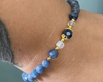 September Birthstone Bracelets | Faceted Blue Sapphire Beaded Bracelets | 6mm Natural Sapphire | Virgo Gifts | Libra Gifts |