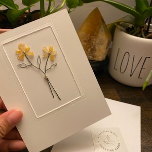 Cartes de vœux florales | Carte de fleur d’aventurine jaune | Cartes de cristal | Ajouter un message d'accueil | Cartes faites à la main | Cadeaux uniques
