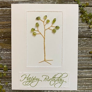 August Birthstone Birthday Card / Peridot Birthday Card / Unique Cards / Special Occasion / Crystal Tree Card / Zodiac Birthday Card