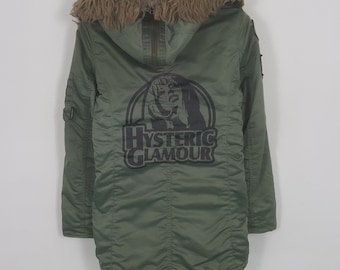Vintage Hysteric Glamour Custom Art Military Zipper Winter Jacket With Hoodie