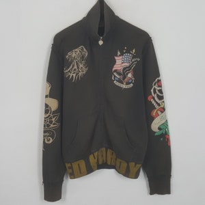 Suéter vintage con cremallera sobreimpresa de Ed Hardy de Christian Audigier