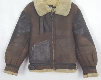 Vintage 90s US Army B3 Bomber Jacket: Sheepskin Leather Flight